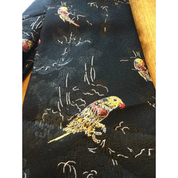 Vintage 70s Count Barini Mister G Parrot Print Polyester Tie Novelty Necktie Bir - Picture 2 of 6